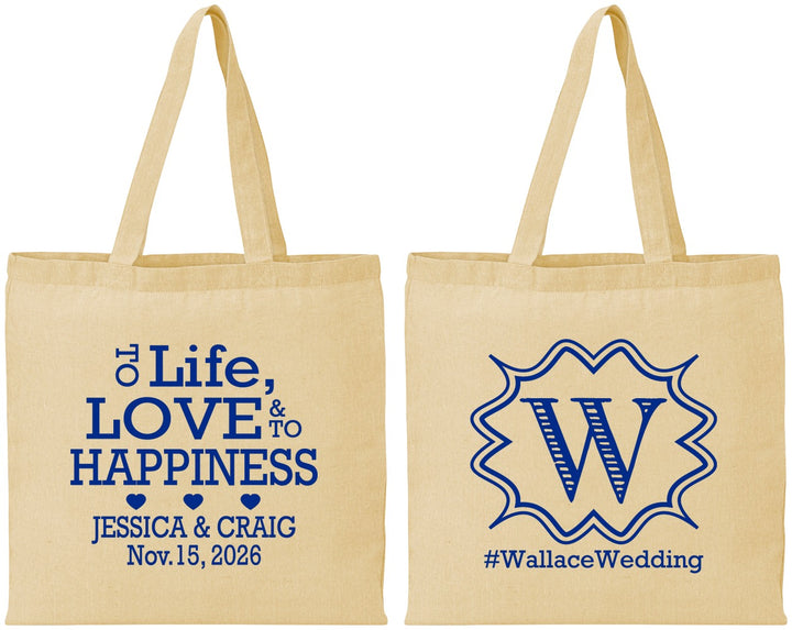 Personalized Wedding Cotton Tote Bags - Life Love Happiness | 248