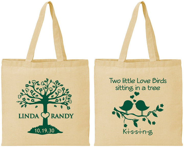Personalized Wedding Cotton Tote Bags - Two Little Love Birds | 249