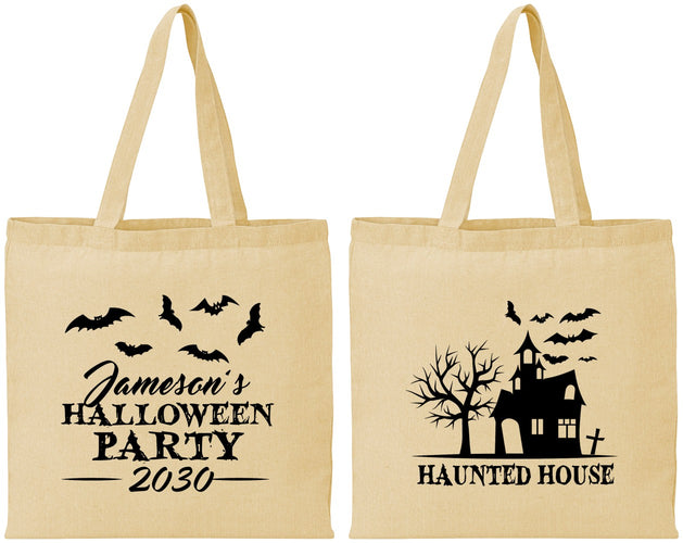 Personalized Halloween Cotton Tote Bags - Haunted House | 250006