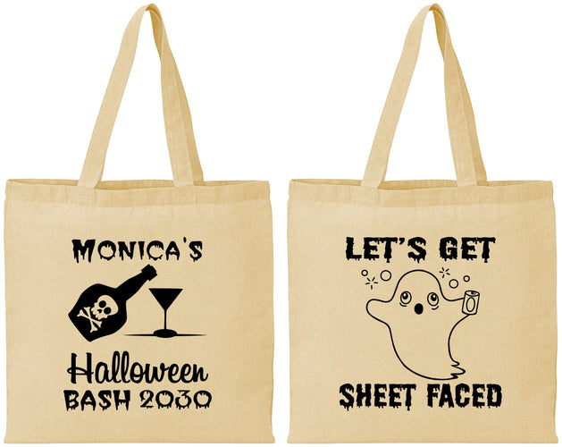 Personalized Halloween Cotton Tote Bags - Ghost Sheet Faced | 250009