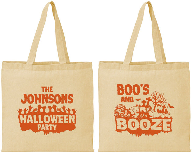 Personalized Halloween Cotton Tote Bags - Boos And Booze | 250012