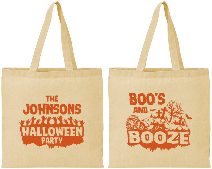 Personalized Halloween Cotton Tote Bags - Boos And Booze | 250012