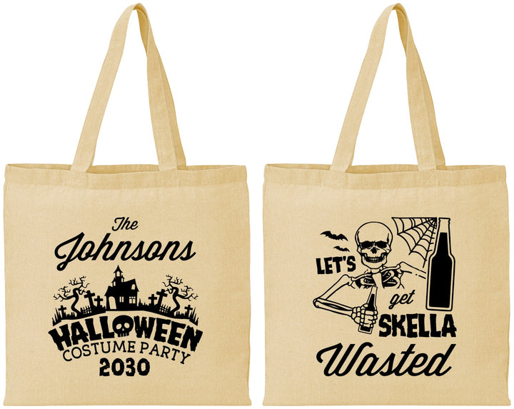 Personalized Halloween Cotton Tote Bags - Skellawasted Skeleton | 250014