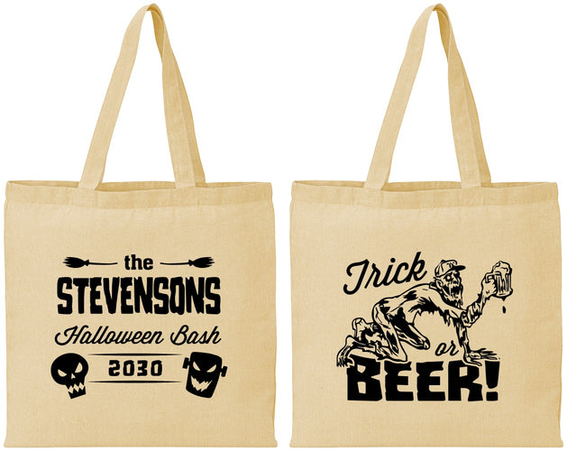 Personalized Halloween Cotton Tote Bags - Trick Or Beer | 250021