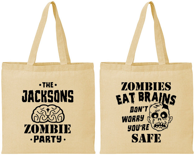 Personalized Halloween Cotton Tote Bags - Zombie Brain | 250026