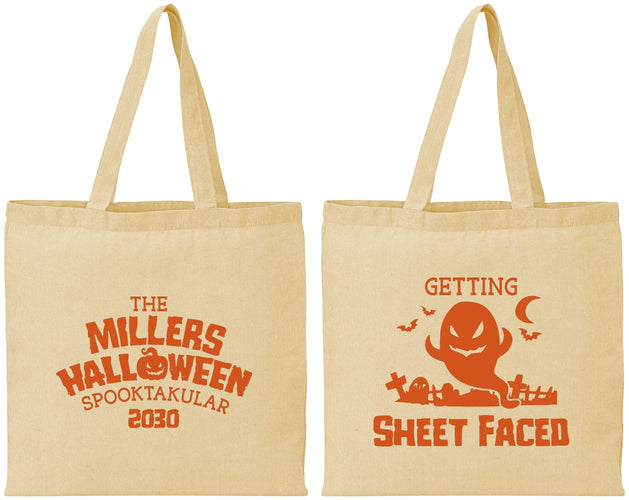 Personalized Halloween Cotton Tote Bags - Ghost Sheet Faced | 250040
