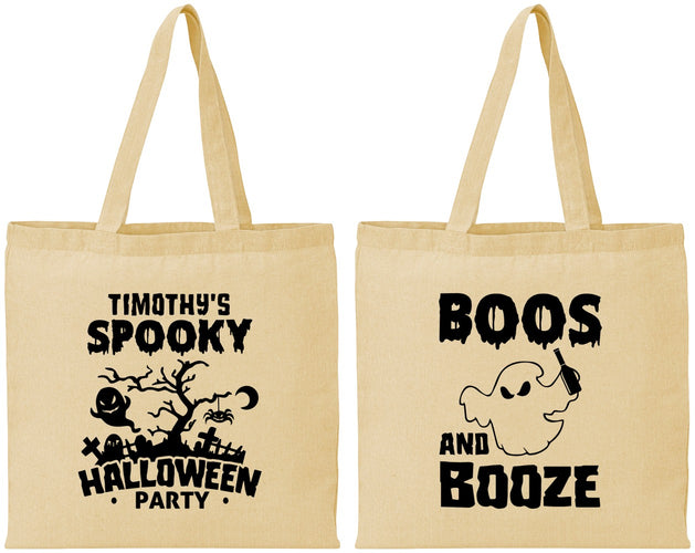 Personalized Halloween Cotton Tote Bags - Boos And Booze | 250041