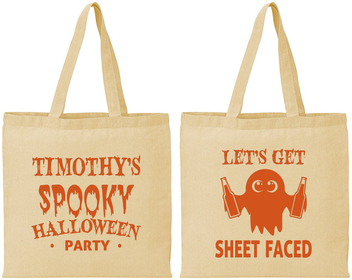 Personalized Halloween Cotton Tote Bags - Ghost Sheet Faced | 250044