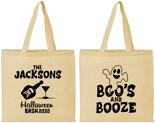 Personalized Halloween Cotton Tote Bags - Boos And Booze | 250047