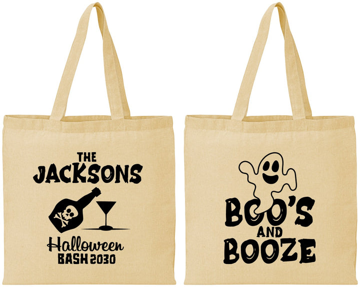 Personalized Halloween Cotton Tote Bags - Boos And Booze | 250047