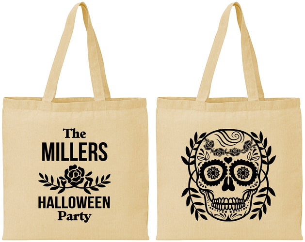 Personalized Halloween Cotton Tote Bags - Sugar Skull | 250061