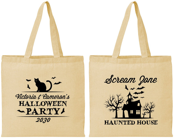 Personalized Halloween Cotton Tote Bags - Haunted House | 250071