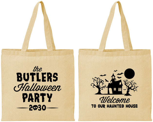 Personalized Halloween Cotton Tote Bags - Haunted House | 250073