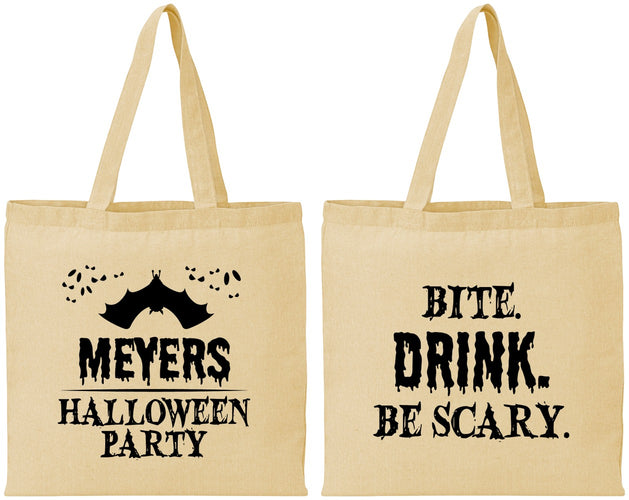 Personalized Halloween Cotton Tote Bags - Bite Drink Be Scary | 250082