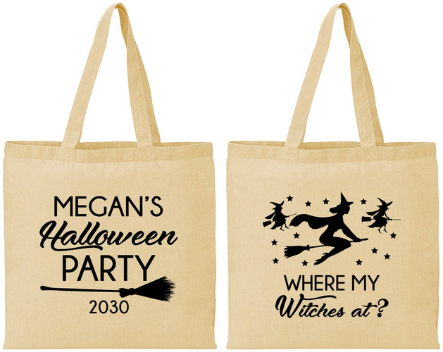 Personalized Halloween Cotton Tote Bags - Where My Witches At | 250086