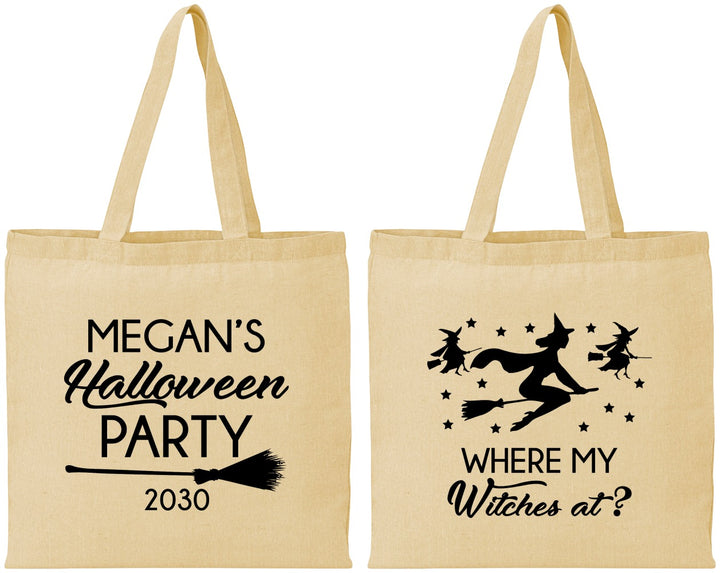 Personalized Halloween Cotton Tote Bags - Where My Witches At | 250086