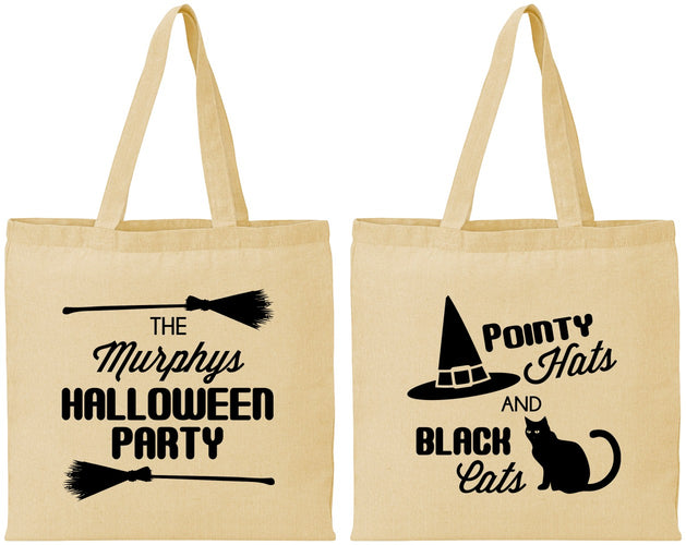Personalized Halloween Cotton Tote Bags - Black Cats | 250087