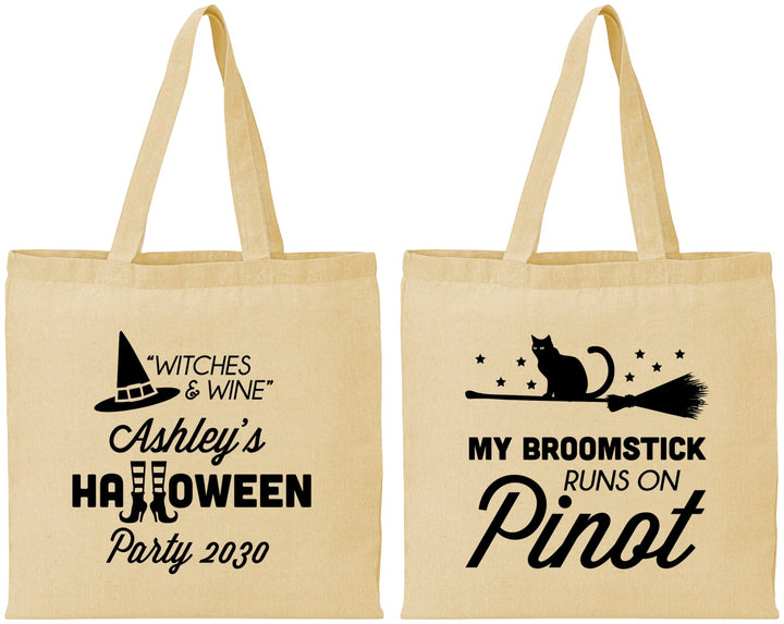 Personalized Halloween Cotton Tote Bags - Witch Broomstick | 250098