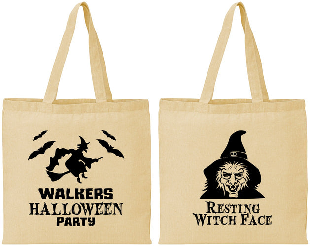 Personalized Halloween Cotton Tote Bags - Resting Witch Face | 250099