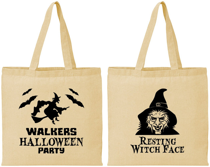 Personalized Halloween Cotton Tote Bags - Resting Witch Face | 250099