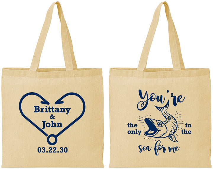 Personalized Wedding Cotton Tote Bags - Fish In The Sea For Me | 254