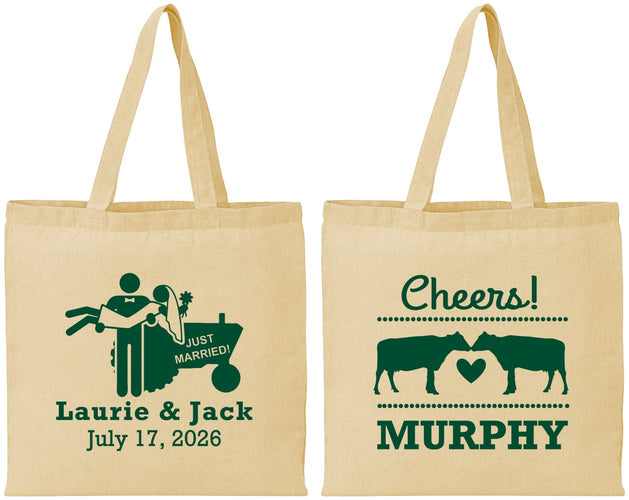 Personalized Wedding Cotton Tote Bags - Tractor Cows | 257