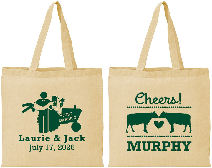 Personalized Wedding Cotton Tote Bags - Tractor Cows | 257
