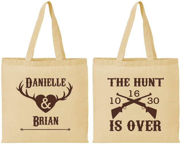 Personalized Wedding Cotton Tote Bags - The Hunt Is Ove | 258