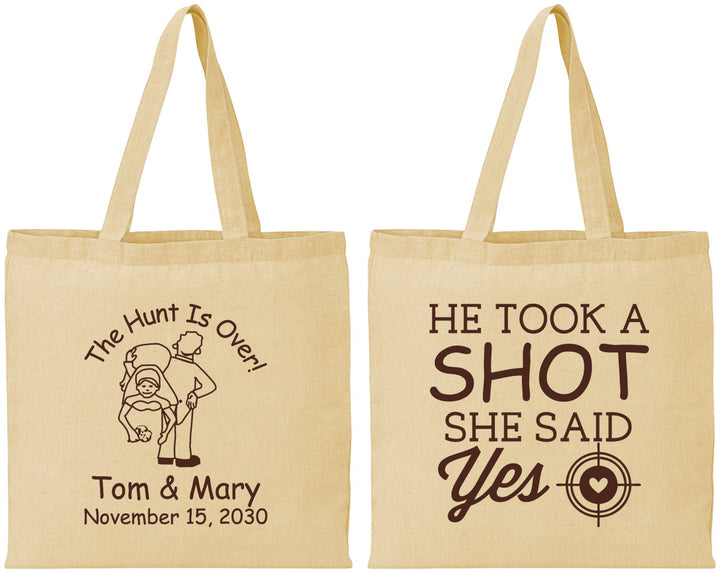 Personalized Wedding Cotton Tote Bags - He Took A Shot She Said Yes | 259