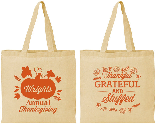 Personalized Thanksgiving Cotton Tote Bags - Grateful And Stuffed | 260000