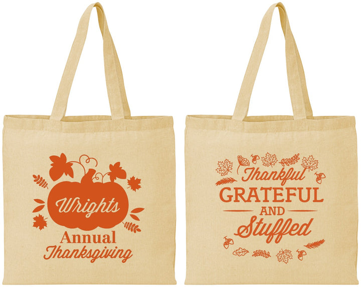 Personalized Thanksgiving Cotton Tote Bags - Grateful And Stuffed | 260000