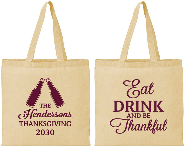 Personalized Thanksgiving Cotton Tote Bags - Eat Drink Thankful | 260001