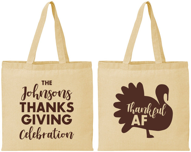 Personalized Thanksgiving Cotton Tote Bags - Thankful Af | 260002