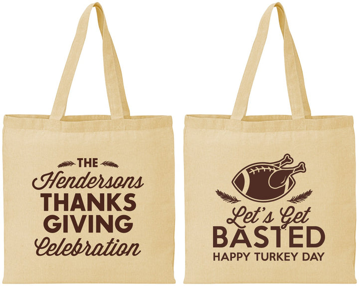 Personalized Thanksgiving Cotton Tote Bags - Lets Get Basted | 260003