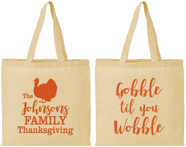 Personalized Thanksgiving Cotton Tote Bags - Gobble Til You Wobble | 260004