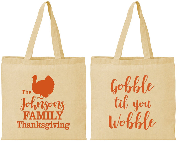 Personalized Thanksgiving Cotton Tote Bags - Gobble Til You Wobble | 260004