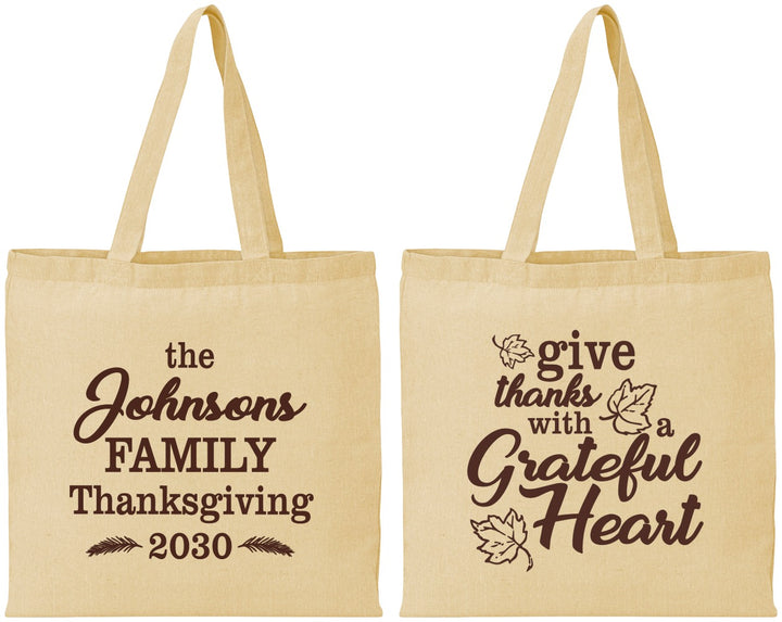 Personalized Thanksgiving Cotton Tote Bags - Grateful | 260006