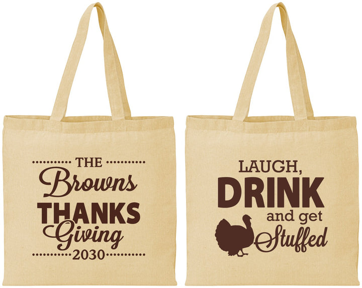 Personalized Thanksgiving Cotton Tote Bags - Laugh Drink Stuffed | 260007