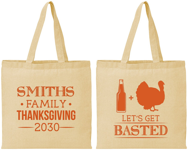 Personalized Thanksgiving Cotton Tote Bags - Lets Get Basted | 260008