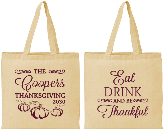 Personalized Thanksgiving Cotton Tote Bags - Eat Drink Thankful | 260009
