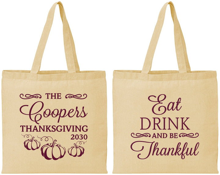 Personalized Thanksgiving Cotton Tote Bags - Eat Drink Thankful | 260009