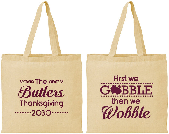 Personalized Thanksgiving Cotton Tote Bags - Gobble Til You Wobble | 260013