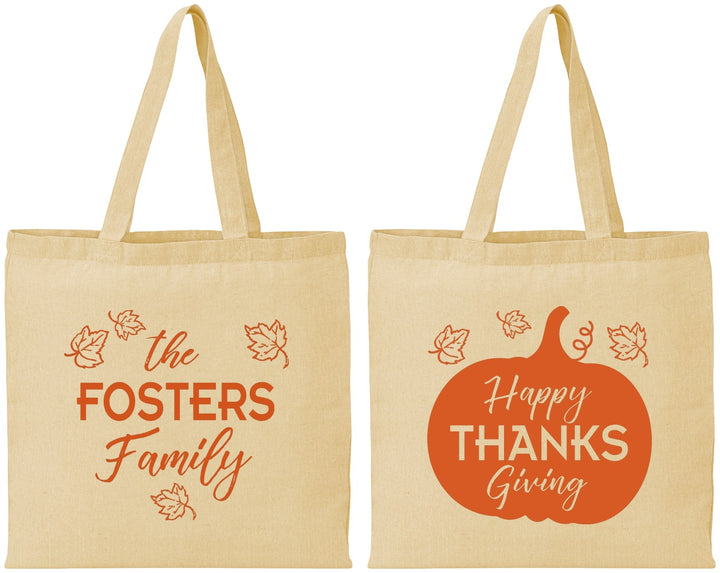 Personalized Thanksgiving Cotton Tote Bags - Pumpkin | 260016