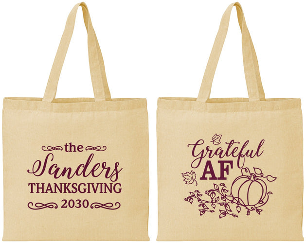 Personalized Thanksgiving Cotton Tote Bags - Grateful Af | 260017