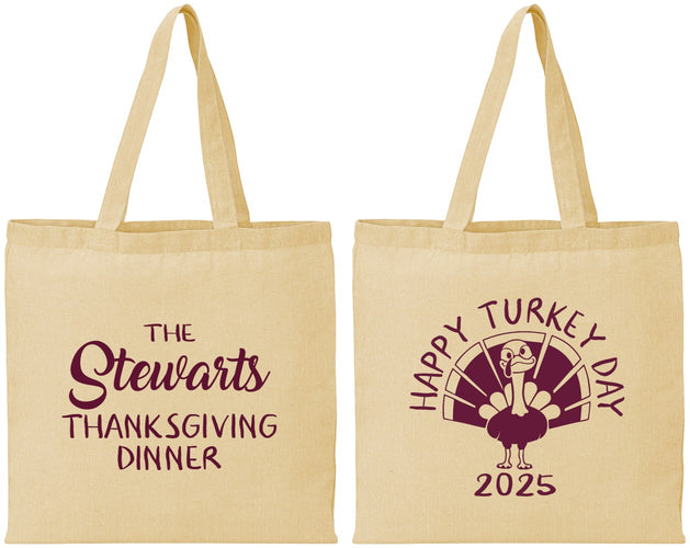 Personalized Thanksgiving Cotton Tote Bags - Turkey Day | 260021