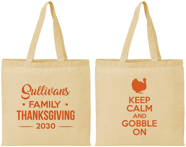 Personalized Thanksgiving Cotton Tote Bags - Gobble Turkey | 260024
