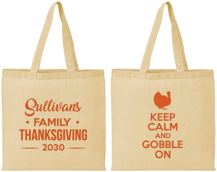 Personalized Thanksgiving Cotton Tote Bags - Gobble Turkey | 260024