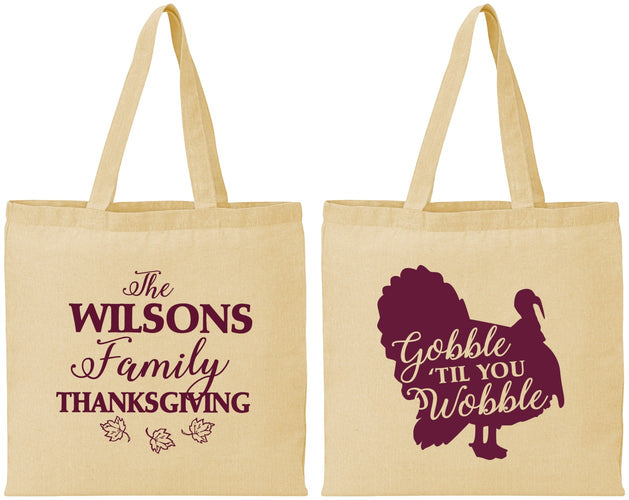 Personalized Thanksgiving Cotton Tote Bags - Gobble Til You Wobble | 260025