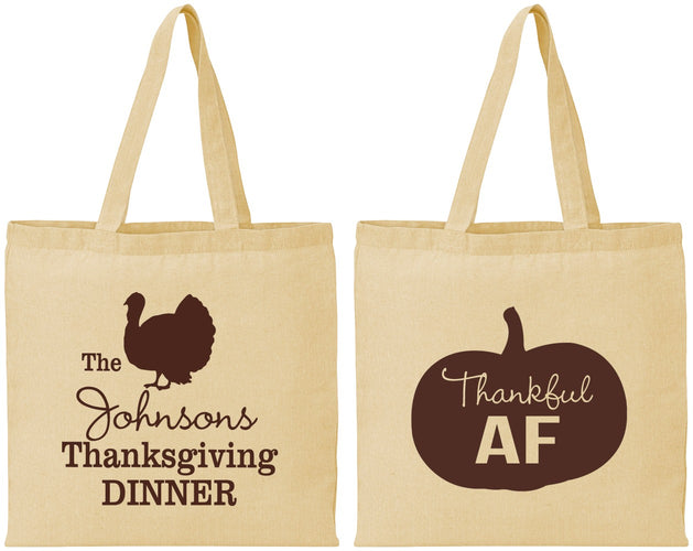 Personalized Thanksgiving Cotton Tote Bags - Thankful Af | 260026