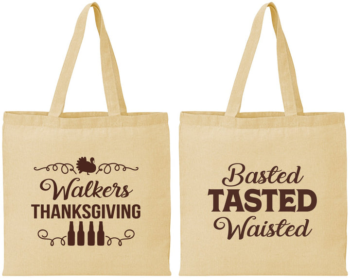 Personalized Thanksgiving Cotton Tote Bags - Basted Tasted Waisted | 260027